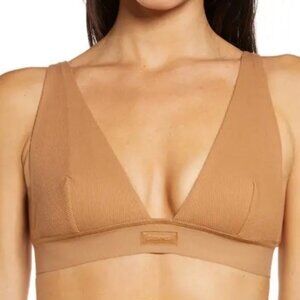 SKIMS Cotton Rib Plunge Bralette Camel Womens XXS